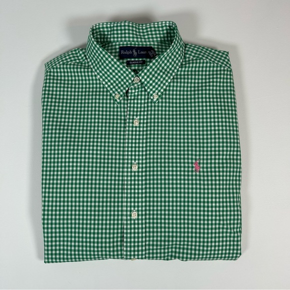 Ralph Lauren Classic Mens Green Gingham Check Button Up Short Sleeve Shirt XXL - Picture 1 of 8